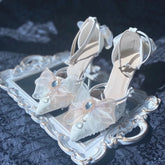 LBSFY  -  Retro Romantic Palace Style Cosplay Elegant Flower Wedding Girl Tea Party Gorgeous Gem Pearl Bow Lace 8cm High Heeled Shoes